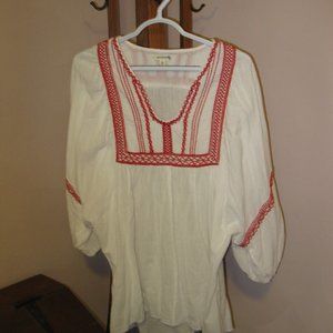 Max Studio top size large.  excellent condition. red embroidery on white top.
